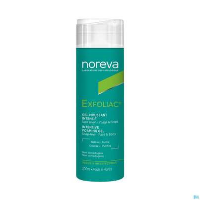 Sie sehen eine Packung Noreva Exfoliac Reinigungsgel 200ml, Produktbild: 04 Noreva Exfoliac Reinigungsgel 200ml, A-Nr.: 4259290 - 04