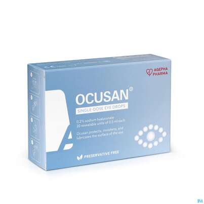 Sie sehen eine Packung Augentropfen Ocusan 0,5ml 20st, Produktbild: 03 Augentropfen Ocusan 0,5ml 20st, A-Nr.: 3662807 - 03