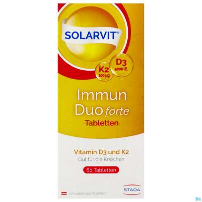 Sie sehen eine Packung SOLARVIT D3K2 IMMUN DUO TBL, 60 Stück, Produktbild: 01 SOLARVIT D3K2 IMMUN DUO TBL, 60 Stück, A-Nr.: 4899598 - 01