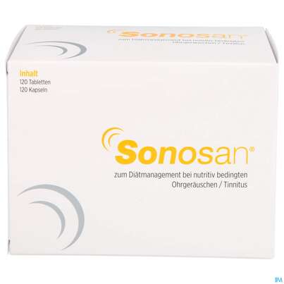 Sie sehen eine Packung Sonosan Tabl 120 +kapseln 120 1pk, Produktbild: 01 Sonosan Tabl 120 +kapseln 120 1pk, A-Nr.: 3825600 - 01