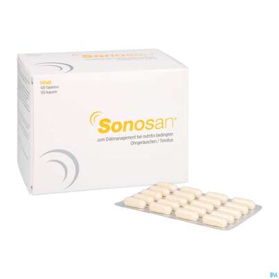 Sie sehen eine Packung Sonosan Tabl 120 +kapseln 120 1pk, Produktbild: 04 Sonosan Tabl 120 +kapseln 120 1pk, A-Nr.: 3825600 - 04