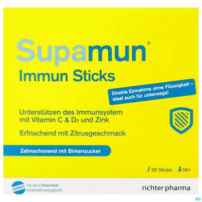 Sie sehen eine Packung Supamun Immun Sticks 30st, Produktbild: 01 Supamun Immun Sticks 30st, A-Nr.: 5091036 - 01
