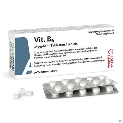 Sie sehen eine Packung Vitamin B6 Tabl Dl 20st, Produktbild: 05 Vitamin B6 Tabl Dl 20st, A-Nr.: 4338167 - 05