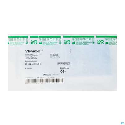 Sie sehen eine Packung Vliwazell Saugkompresse Steril 20x 20cm 1st, Produktbild: 02 Vliwazell Saugkompresse Steril 20x 20cm 1st, A-Nr.: 0478486 - 02